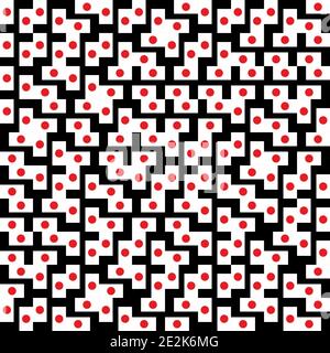 Vector truchet geometric abstract Japan flag seamless pattern background. Red, white, black backdrop with random tiled rectangular shapes of japanese Stock Vector