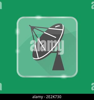 Parabolic antenna silhouette icon with long shadow in flat style on transparent button. Satellite dish symbol isolated. Stock Vector