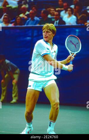 Boris Becker (GER) competing at the 1985 US Open Tennis Championships. Stock Photo