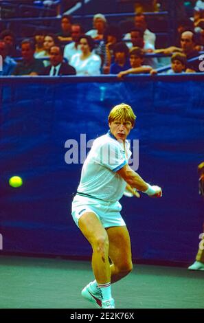 Boris Becker (GER) competing at the 1985 US Open Tennis Championships. Stock Photo