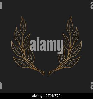 Simple golden hand drawn laurel wreath icon on black background. Stock Vector