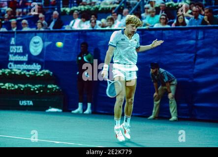 Boris Becker (GER) competing at the 1985 US Open Tennis Championships. Stock Photo