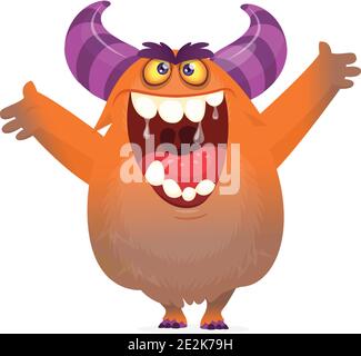 Funny cartoon monster smiling excited emotion. Vector illustration for Halloween Stock Vector