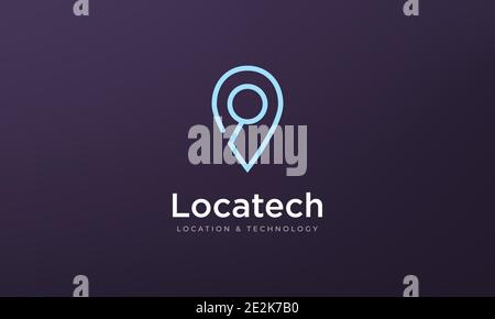 logo or pin icon, Simple position location with magnifying glass Stock Vector