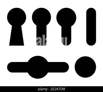 Keyhole icon set. Black shapes collections with security symbols. Concept of private and safety. Vector design isolated on white backlground. Stock Vector