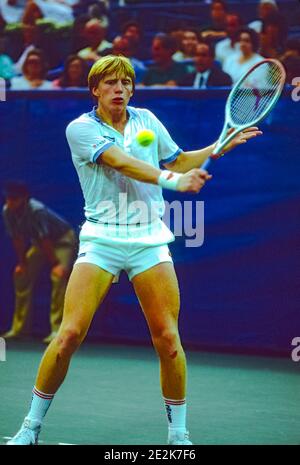 Boris Becker (GER) competing at the 1985 US Open Tennis Championships. Stock Photo