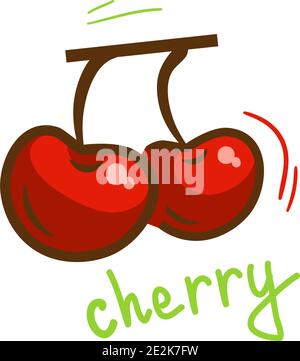 Ripe red fresh cherry berries. Vector Illustration. Stock Vector