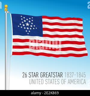 United States of America historical flag, 1837 - 1845, US 26 greatstar, vector illustration Stock Vector