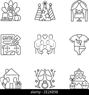 Party linear icons set Stock Vector