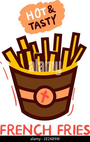 Fast Food Vector Icon. French Fries Potato in Bucket. Stock Vector