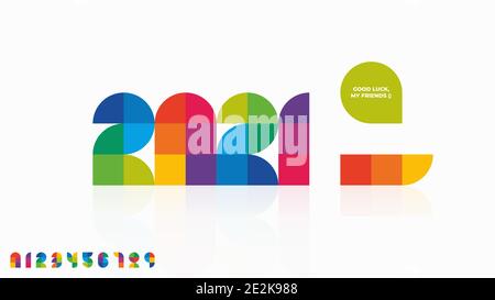 Concept of changing the year from 2020 to 2021. Vector illustration of abstract geometric numbers set made of colorful blocks Stock Vector