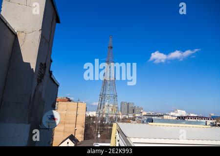 MOSCOW, RUSSIA: February, 22 2020: Shukhov radio tower or Shabolovka tower in Moscow, Russia  Stock Photo