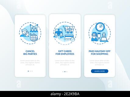 Covid-friendly office events onboarding mobile app page screen with concepts Stock Vector