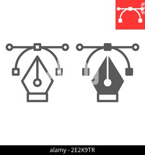 Curvature tool line and glyph icon, graphic design and designer, pen tool sign vector graphics, editable stroke linear icon, eps 10. Stock Vector