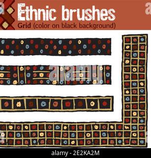 4 pattern brushes for Illustrator in tribal style, made from hand-drawn drawings. All brushes include outer and inner corner tiles. Stock Vector