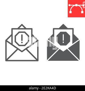 Email virus line and glyph icon, security and mail, spam sign vector graphics, editable stroke linear icon, eps 10. Stock Vector
