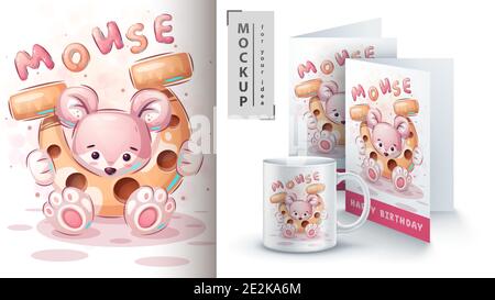 Mouse witrh horseshoe - poster and merchandising Stock Vector