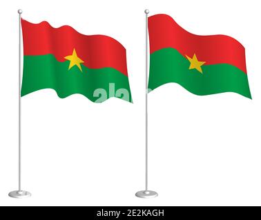 flag of Burkina Faso on flagpole waving in wind. Holiday design element. Checkpoint for map symbols. Isolated vector on white background Stock Vector