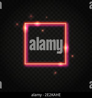 Neon red square frame with space for text. Abstract electric light background. Stock Vector