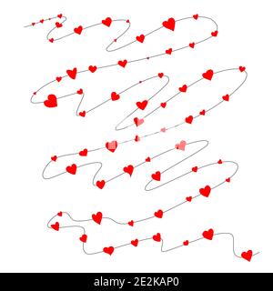 various shapes of red hearts with long curved line illustration vector. You can edit sizes colors or shapes if you want. Stock Vector