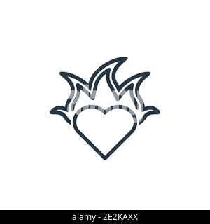 Heart in flames outline vector icon. Thin line black heart in flames icon, flat vector simple element illustration from editable general concept isola Stock Vector