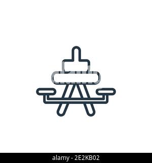 Picnic table with basket outline vector icon. Thin line black picnic table with basket icon, flat vector simple element illustration from editable gen Stock Vector