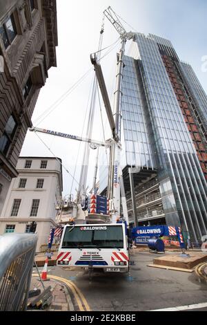 Construction of 103 Colmore Row, Birmingham. Set to be Birmingham's highest building the skyscraper. During the December 2020 and January 2021 a 1,000 tonne crane with a 100m boom, the only one of it's kind was used during the construction. Stock Photo