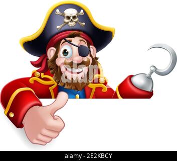 Pirate Captain Cartoon Thumbs Up Sign Background Stock Vector