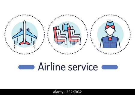 Airport service outline concept. Aviation line color icons. Pictograms for web page, mobile app, promo Stock Vector