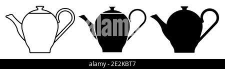 icon silhouette of teapot for tea drinking. Breakfast utensils. Black and white vector Stock Vector