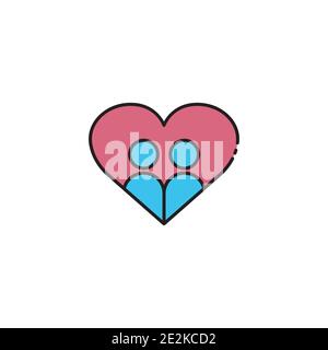 Heart lineal color icon with people. simple design editable. Design template vector Stock Vector