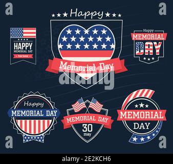 Happy Memorial Day label. Set icons for Memorial Day. Vector illustration the memory sticker day. Memorial day badges. Happy Memorial Day Stock Vector