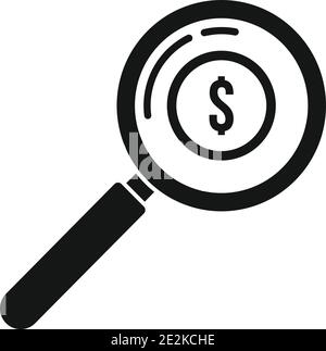 Magnifier money estimator icon, simple style Stock Vector