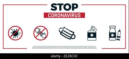 Stop coronavirus covid 19 vector. Stop Coronavirus Warning Sign. 2019-nCoV. Coronavirus preventive signs. Stock Vector