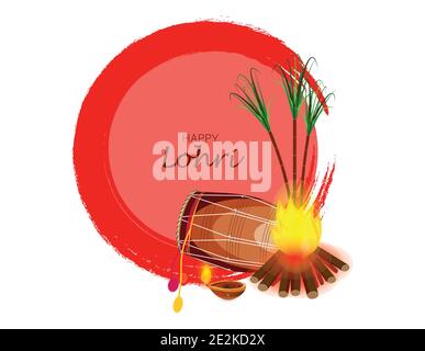 Vector Illustration for Happy Lohri. Indian traditional drum or dholak or dhol and dancing couple Stock Vector
