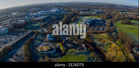 Aerial panoramic view of Livingston town centre, West Lothian, Scotland. Stock Photo