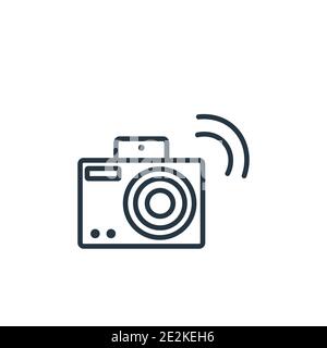 Shake camera outline vector icon. Thin line black shake camera icon, flat vector simple element illustration from editable electronic stuff fill conce Stock Vector