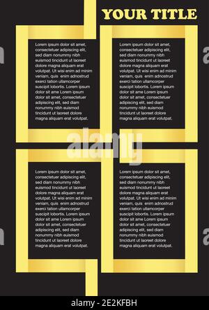 Golden yellow ribbon framing white text isolated on black. Vector abstract background for page layout design template. Stock Vector