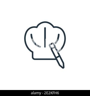 Chef hat with a pencil outline vector icon. Thin line black chef hat with a pencil icon, flat vector simple element illustration from editable general Stock Vector