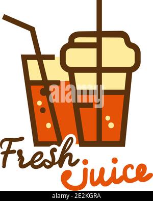 Colorful fresh orange juice emblem, vector illustration for your design. Stock Vector