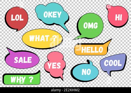 Set colorful comic speech bubbles on isolated background Stock Vector