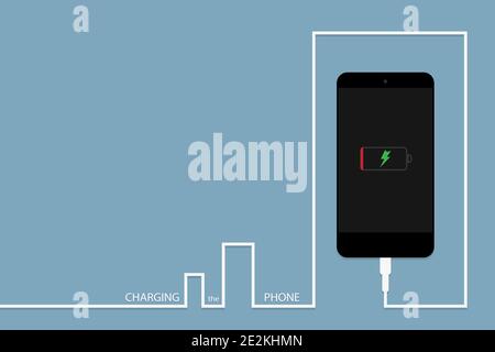 Black Phone charging with energy bank. Vector illustration. Eps10 Stock Vector