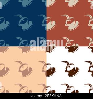 set of seamless patterns with coffee mug icon with drink on white background. Design element for coffee shop. Contrast minimalistic vector Stock Vector