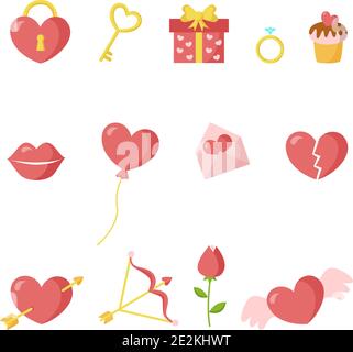 Set of cute cartoon valentine day elements. Valentine bundle. Stock Vector