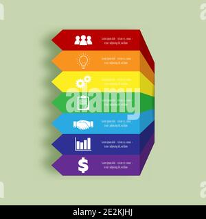 Arrows infographic. Colors of rainbow. Business stairs concept with 7 options, parts, steps or processes. Stock Vector