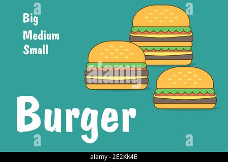 Set Burger in flat style, Burger big medium small Stock Vector