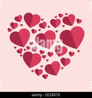 Gently pink-red hearts in the form of a big heart on a white background - Illustration Stock Vector