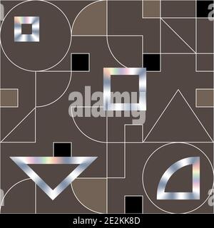Geometric swiss modernism vector seamless pattern. Modern geometric texture with holographic shapes Stock Vector
