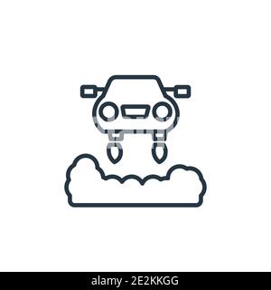 Flying car outline vector icon. Thin line black flying car icon, flat vector simple element illustration from editable future technology concept isola Stock Vector