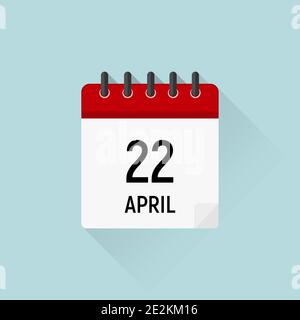 April 22 Earth Day. Calendar icon, Holidays in April Stock Vector